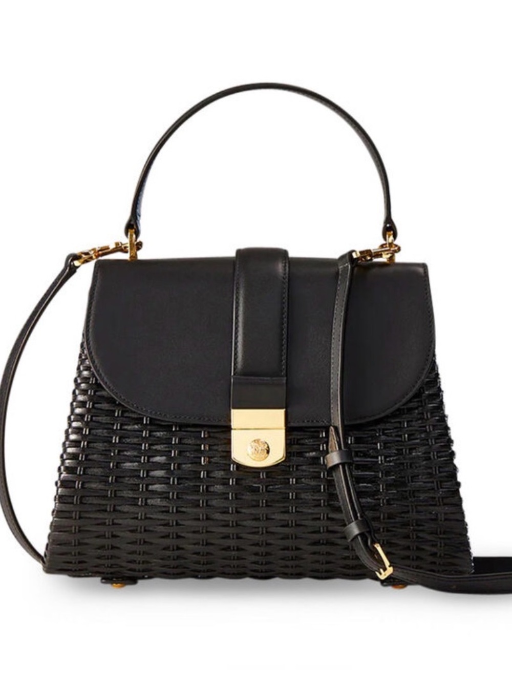 Veronica Beard Black Woven Top-Handle Basket Bag with Gold Crest Hardware - Picture 11 of 15